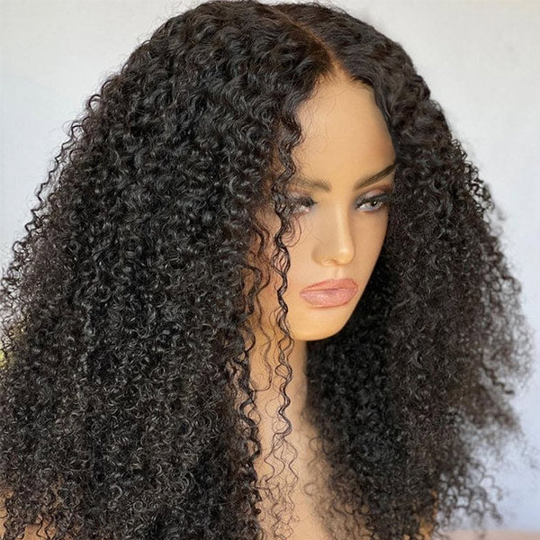 Zlike  Afro Curly Wear Go Glueless Wig Pre-cut 7x5 Lace With Bleached Knots 100% Human Hair