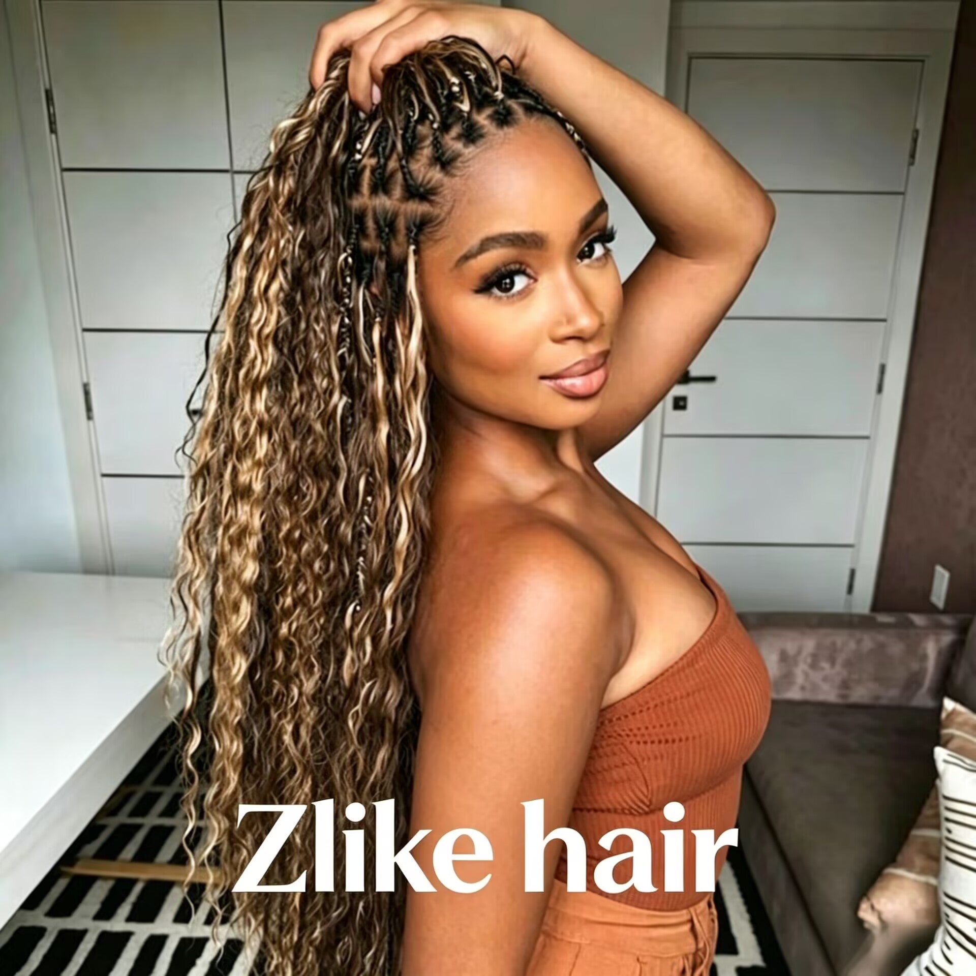 Zlike Boho Knotless Braids Human Hair Wig Highlight Water Wave 13x6 Glueless Braided Wig