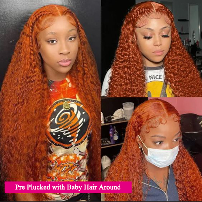 Pre Plucked Water Wave Lace Front Wig #350 Ginger Orange Colored Human Hair Wigs For Women