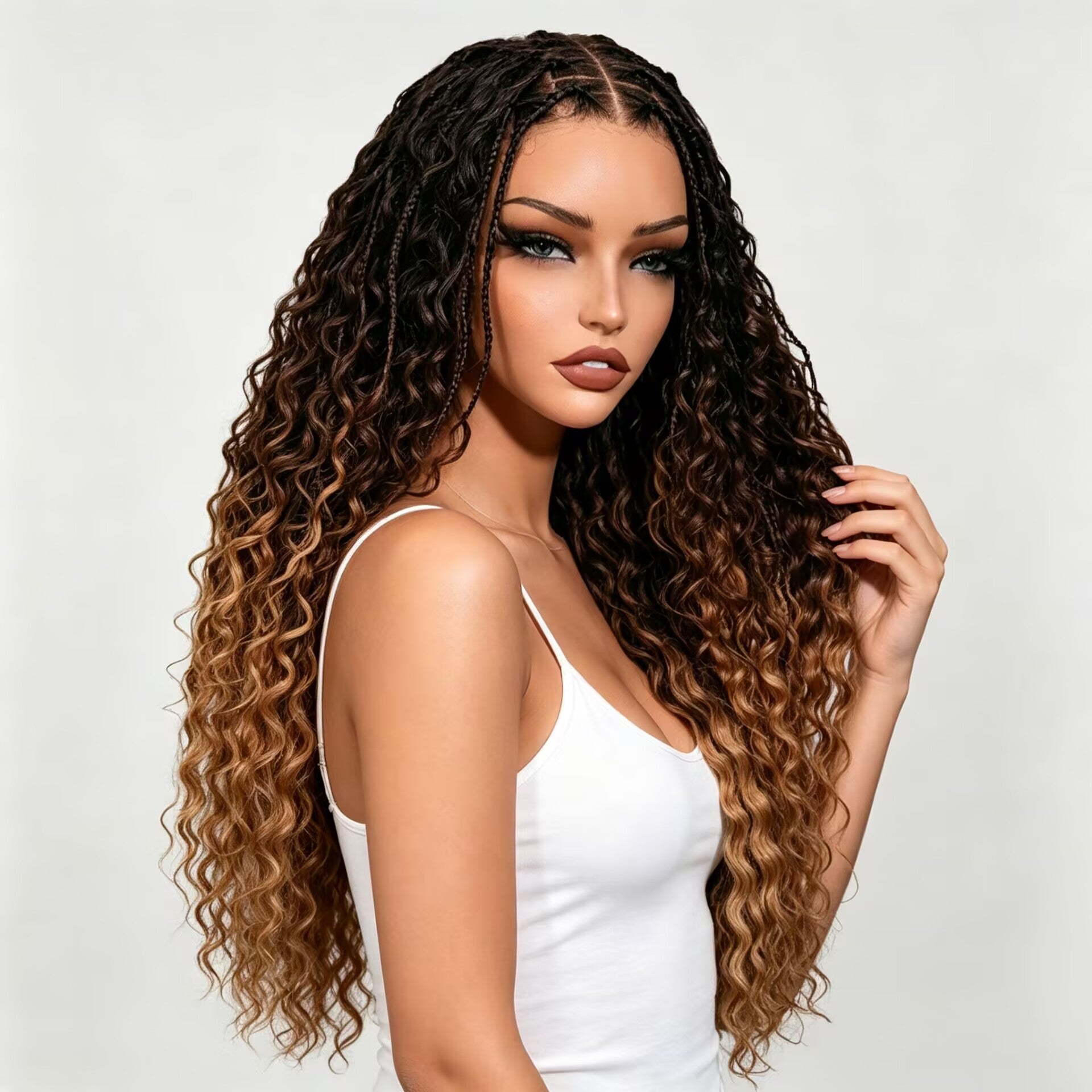 Zlike Ombre Boho Knotless Braids Water Wave Wig  13x6 HD Lace Front Human Hair Glueless Pre-Cut Lace Wig