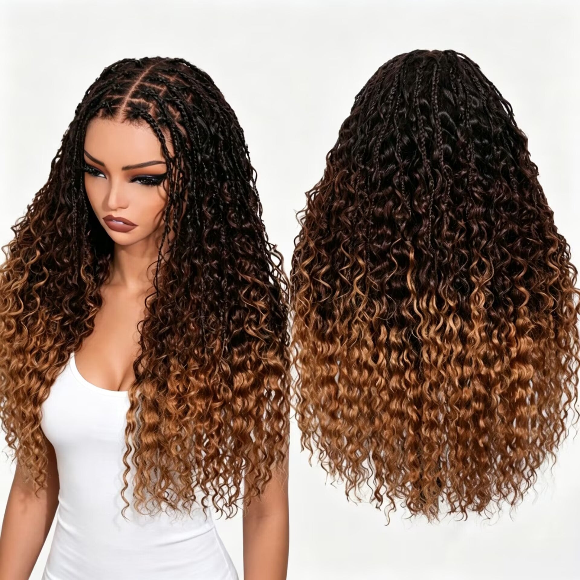 Zlike Ombre Boho Knotless Braids Water Wave Wig  13x6 HD Lace Front Human Hair Glueless Pre-Cut Lace Wig