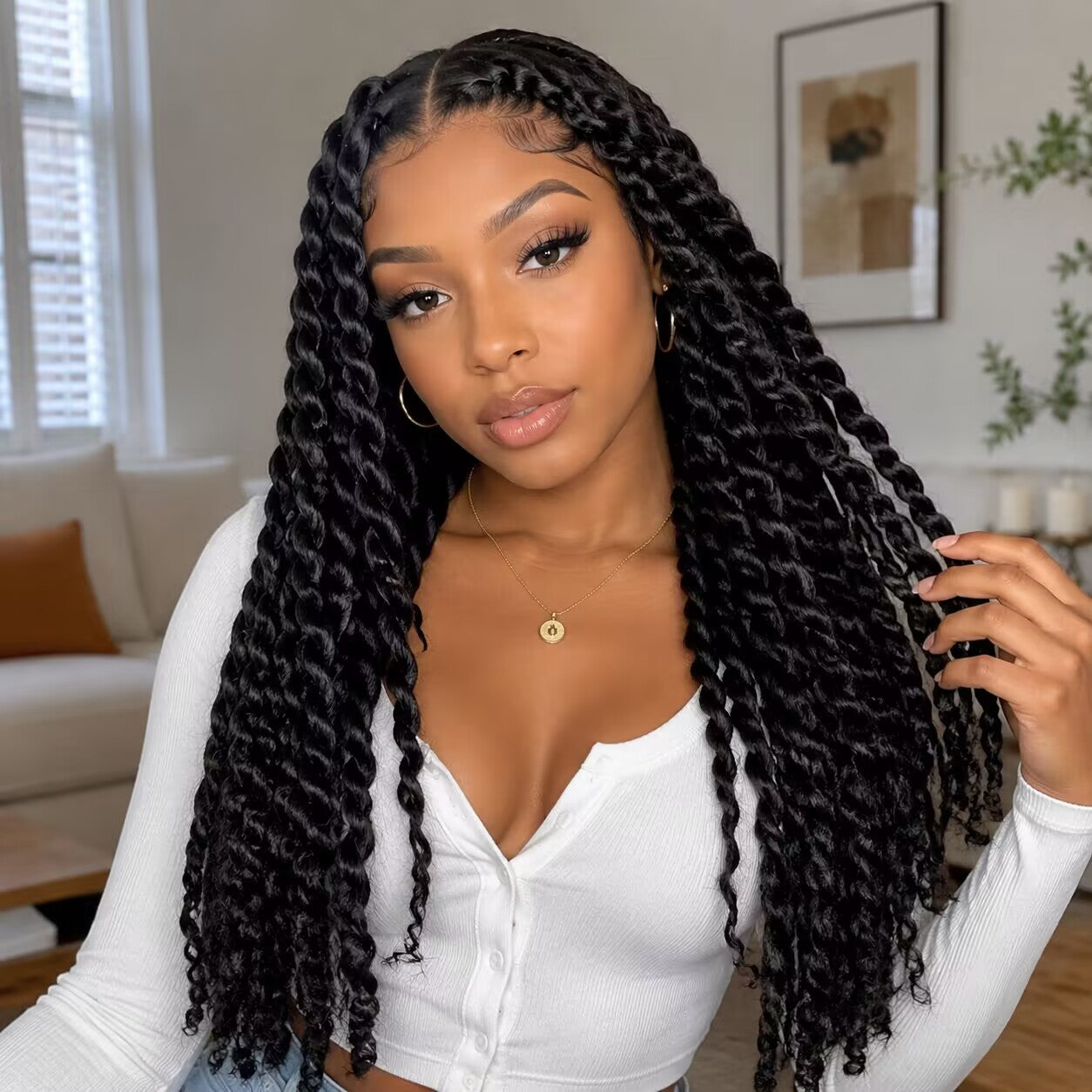 Zlike Pre-Braided Two Strand Twist Glueless 360 Lace Frontal Human Hair Wig With Invisible Drawstring