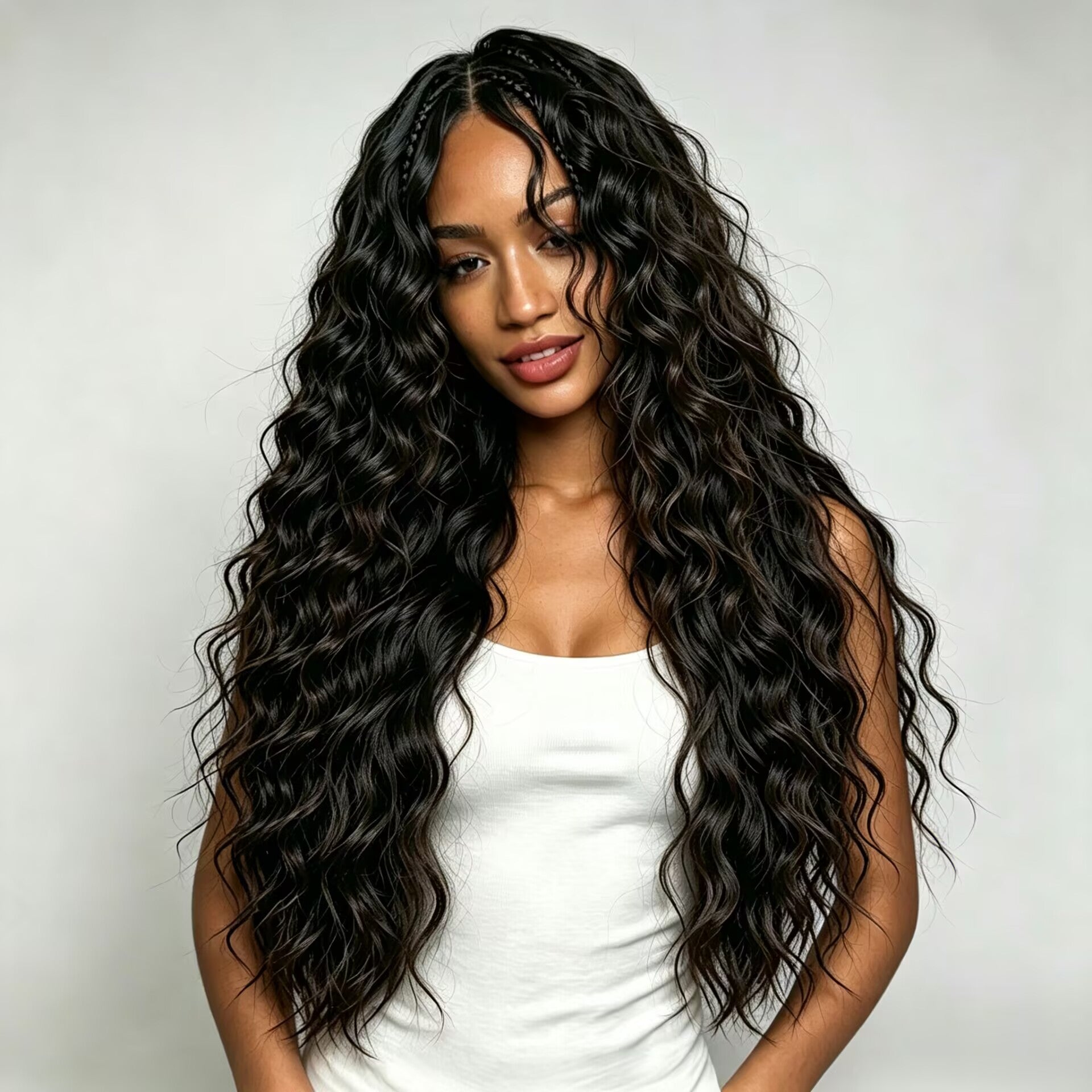 Zlike Glueless Long Loose Curls  with Braided Parting 7x5 & 13x4 Transparent Lace Front Pre-Plucked Ready to Wear