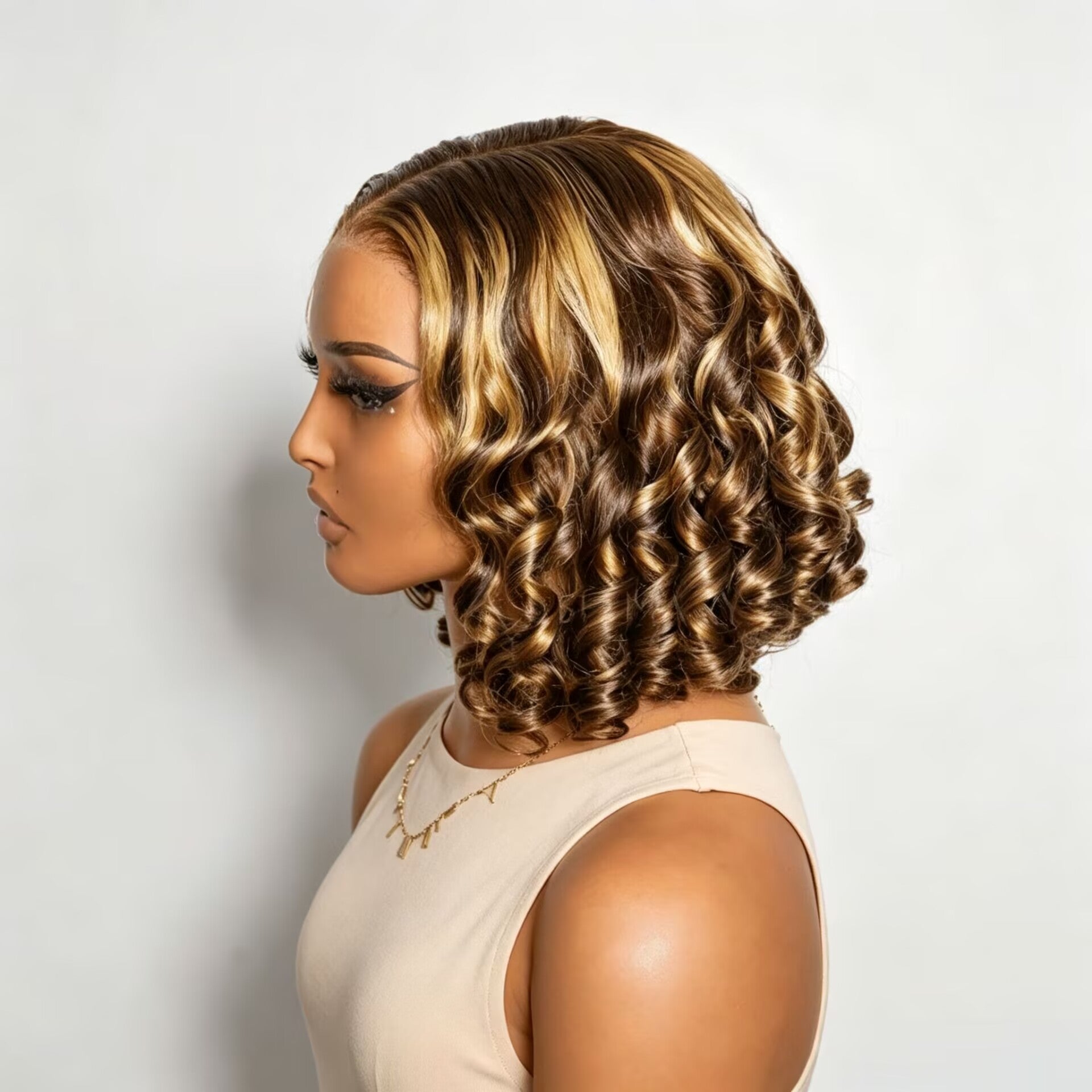 Zlike Egg Roll Bob Curly Highlight Human Hair Wig 5x5 & 13x4 Transparent Lace Frontal Wig