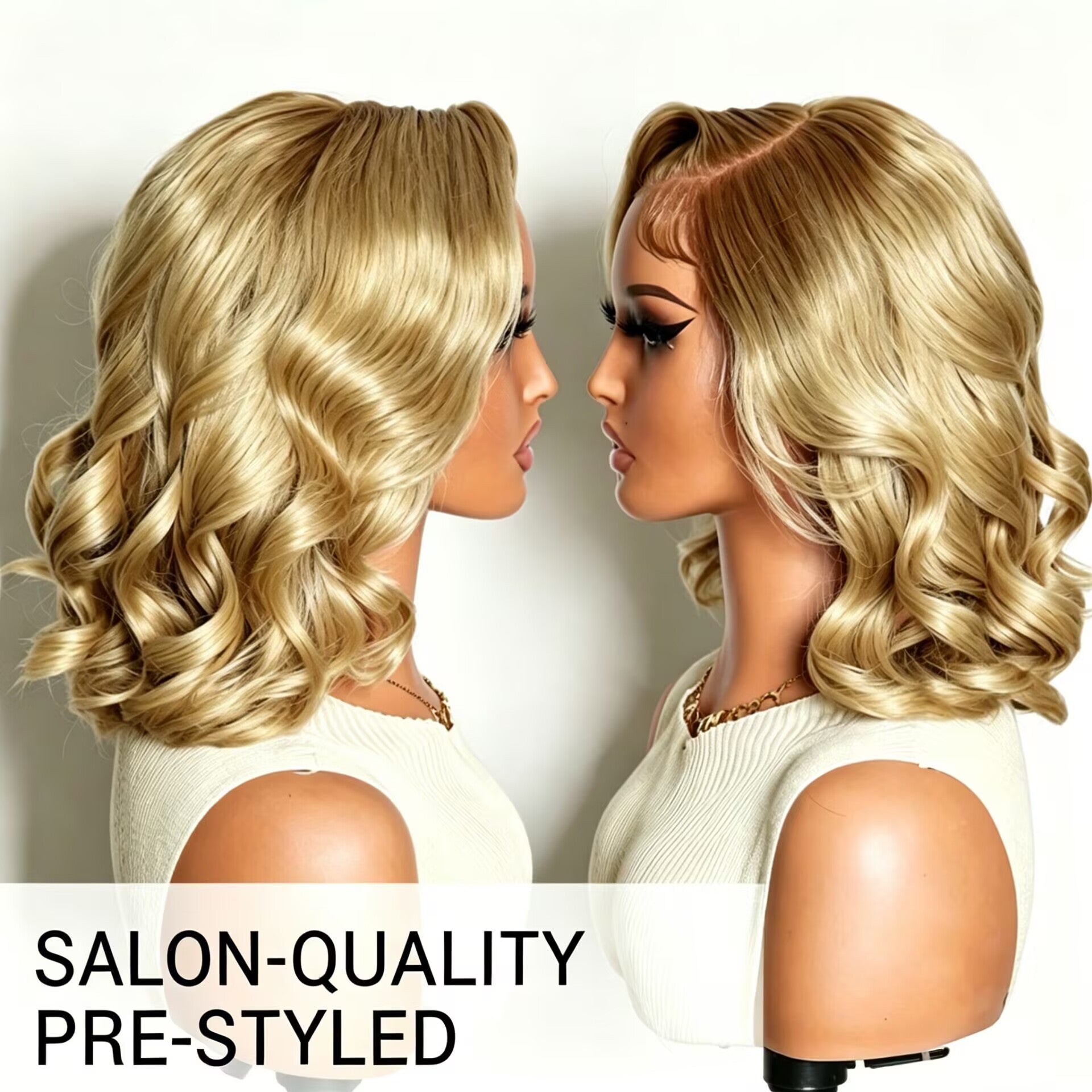 Zlike Honey Blonde Short Bob Body Wave Human Hair Wig Glueless Pre-Styled Salon Finish Ready To Wear Wig