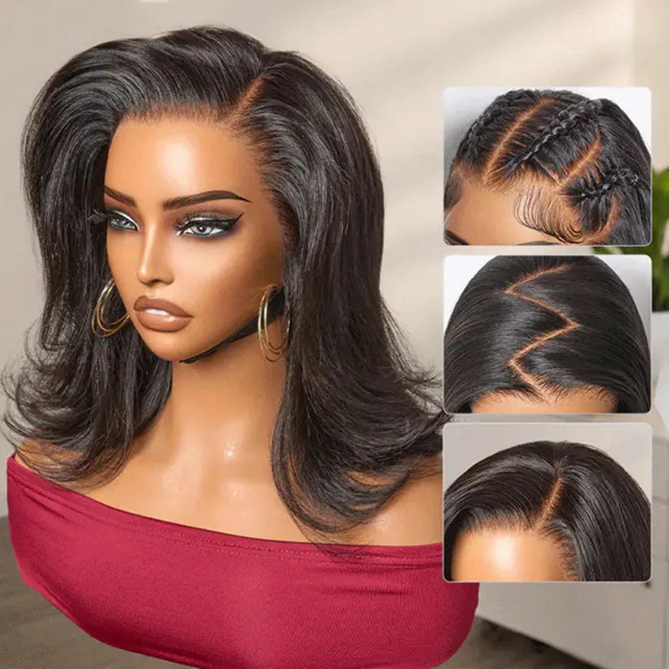 Zlike Retro 90s Flip Ends Bob Cut Wig Pull Go Glueless 13x6 Lace Front Human Hair Wig With Flipped Curved Ends Professional Women Hairstyle