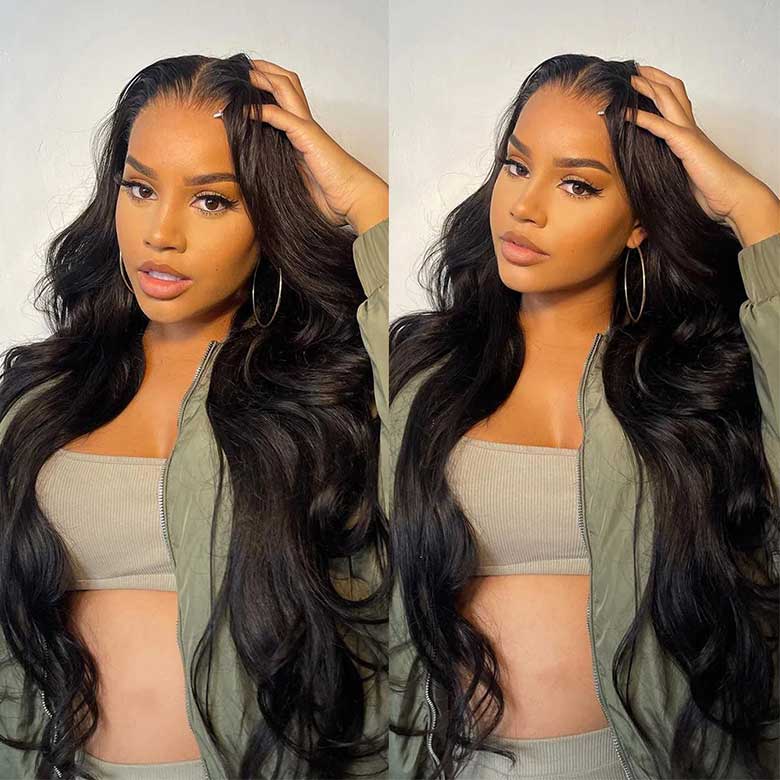 Natural Black Long Wigs Body Wave Lace Front Human Hair Wigs For Women With Baby Hair