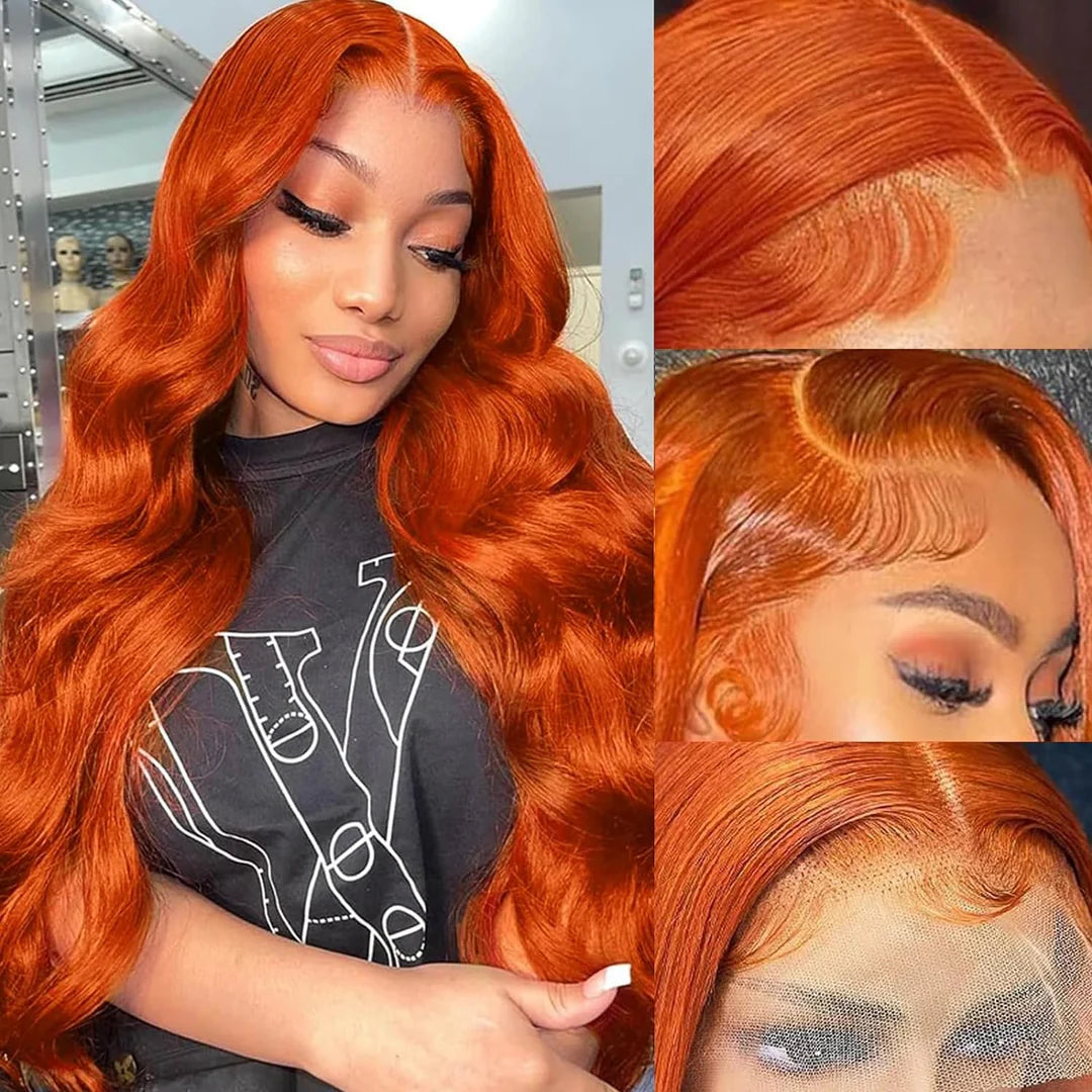 Body Wave Wig Ginger Orange Colored Lace Front Human Hair Wigs For Black Women