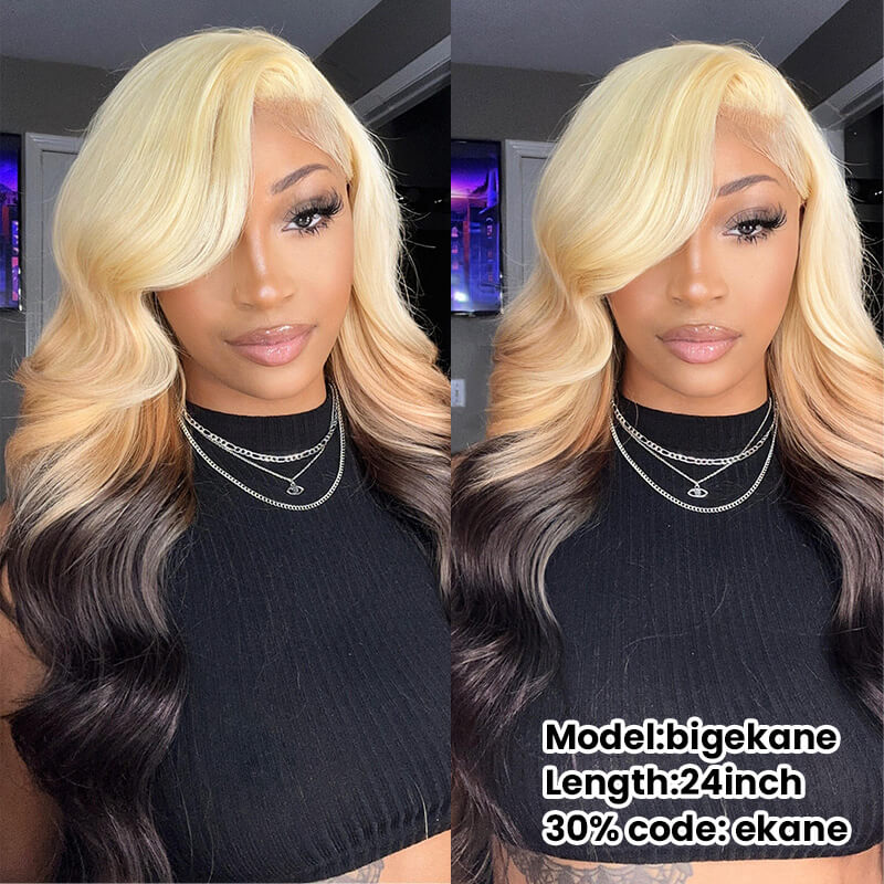 Blonde Ombre 613 Blonde Brown Body Wave Human Hair Wigs With Bangs