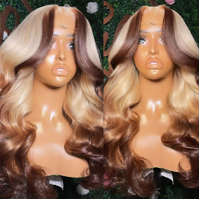 Zlike 613 Blonde Wig With Brown Highlight Body Wave Lace Front Wigs