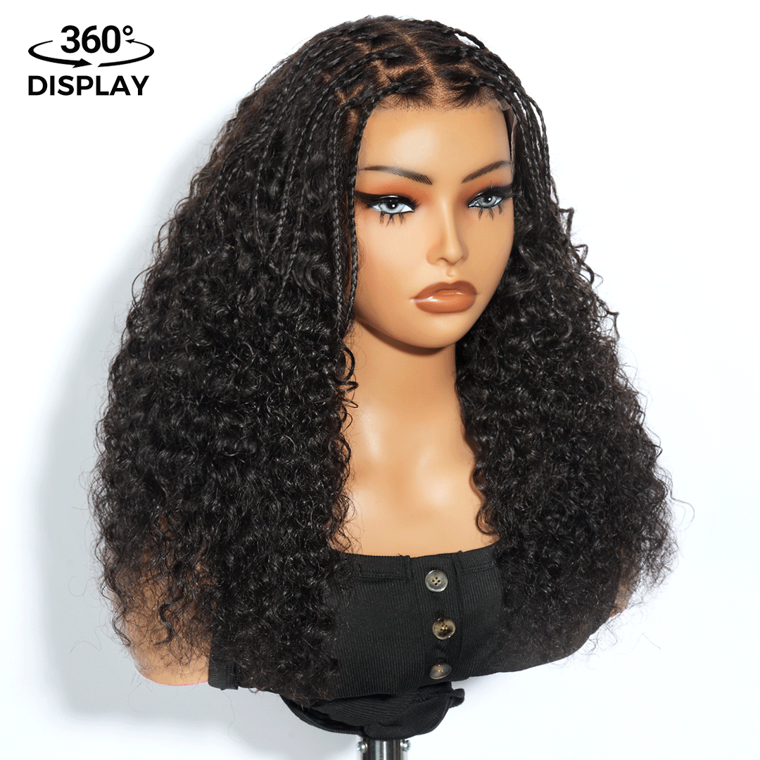 Zlike Boho Braids Water Wave Glueless Closure Lace with Braided Top Human Hair Wigs Pre-Cut Lace