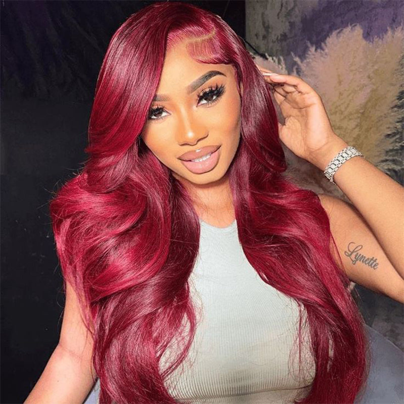 Burgundy 99J Colored Wig Body Wave Red Color Lace Front Human Hair Wigs