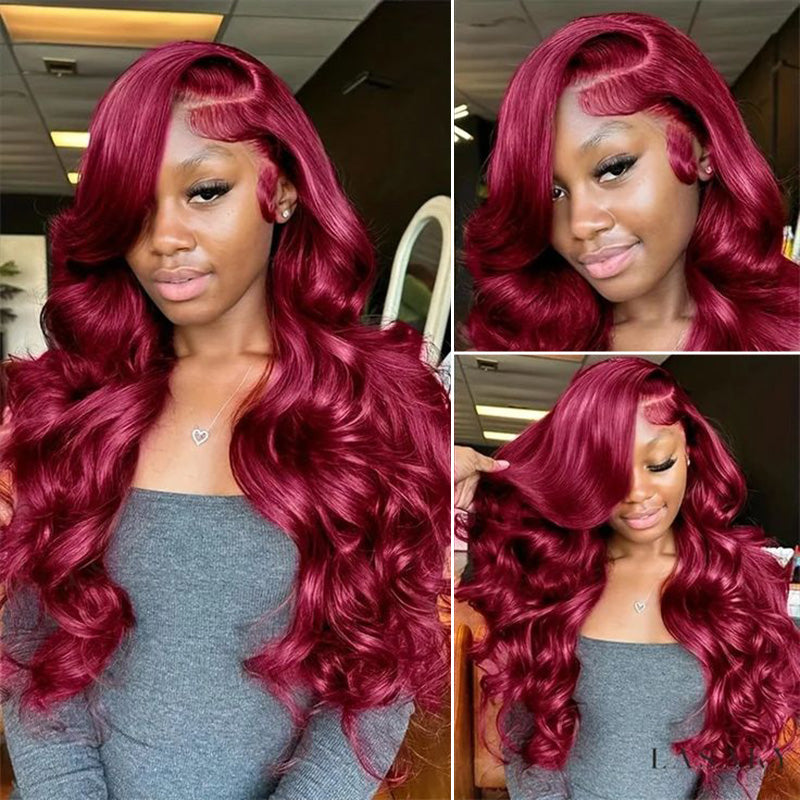 Burgundy 99J Colored Wig Body Wave Red Color Lace Front Human Hair Wigs