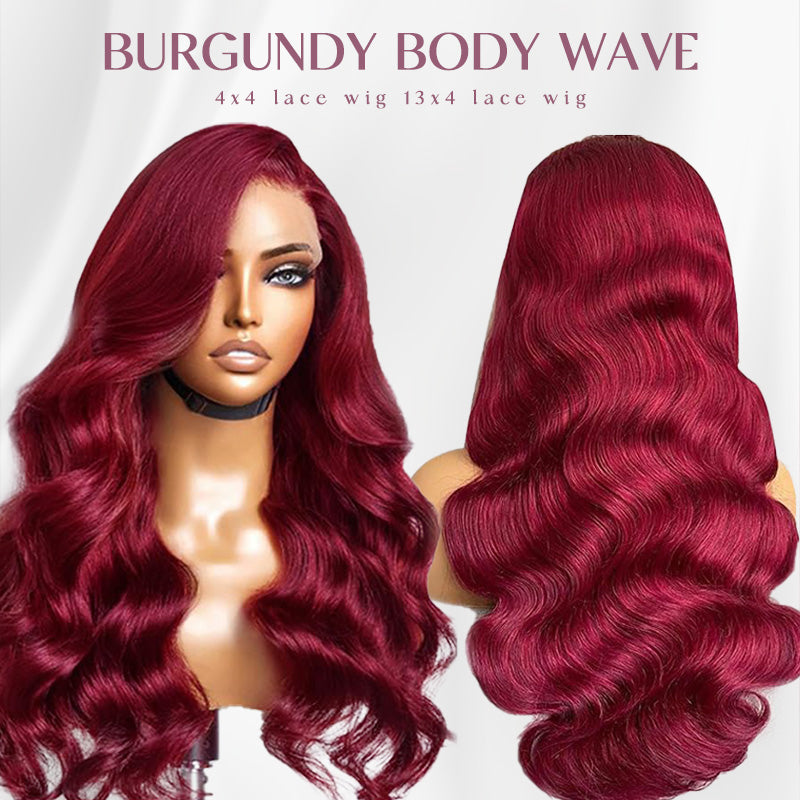 Burgundy 99J Colored Wig Body Wave Red Color Lace Front Human Hair Wigs