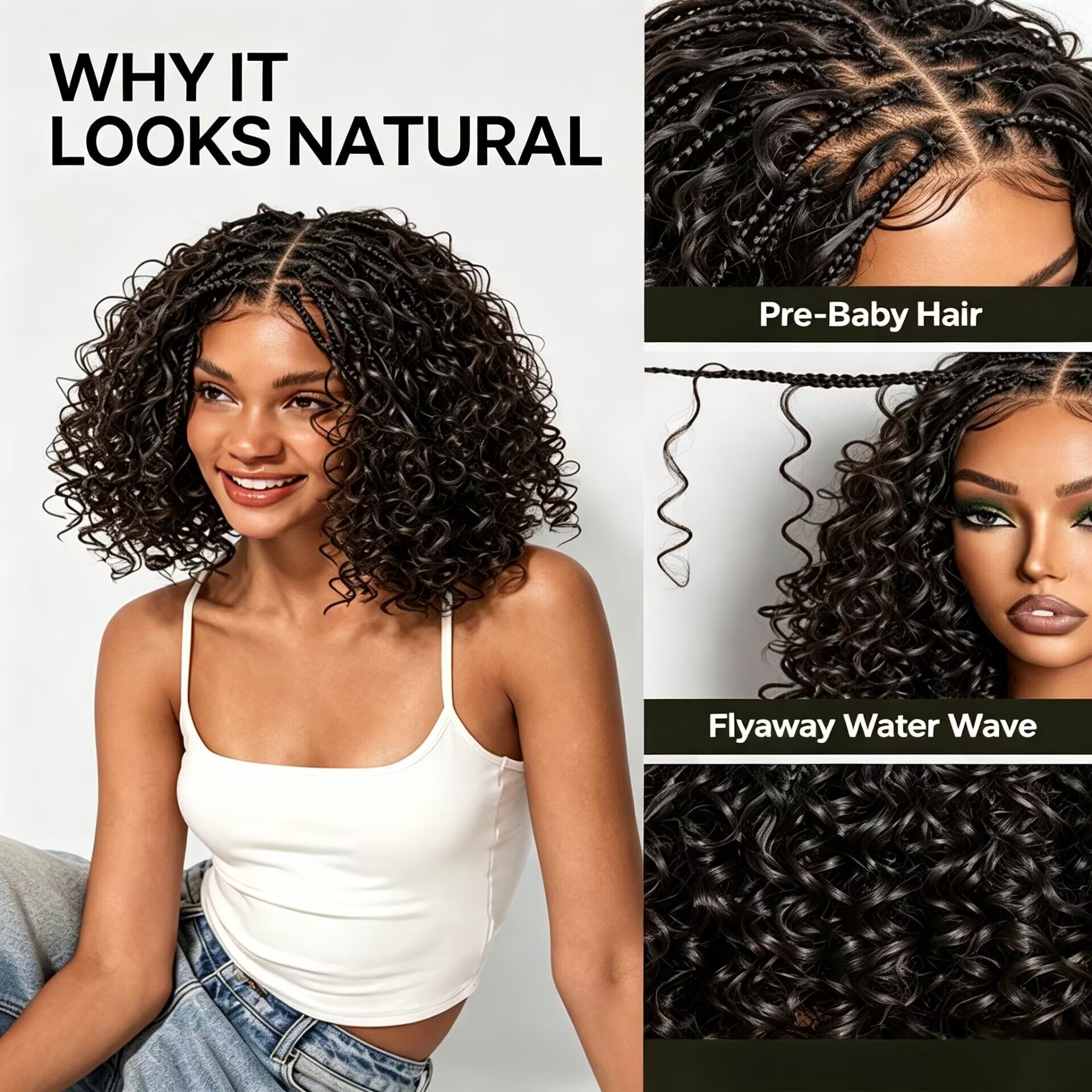 Zlike Boho Braids Water Wave Wig 13x6 HD Pre-Cut Lace Front Glueless Human Hair Wig