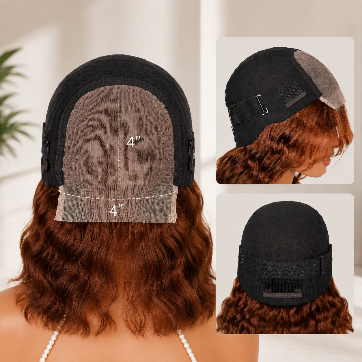 Zlike Ginger Brown Loose Deep Wave Bob Wig With Bangs 4x4 Lace Closure Human Hair Wig