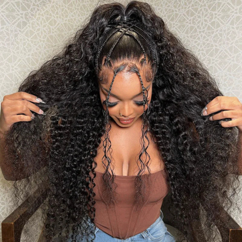 30"=$198 Pre Bleached Water Wave Transparent Lace Front Wig High Density Human Hair Wigs