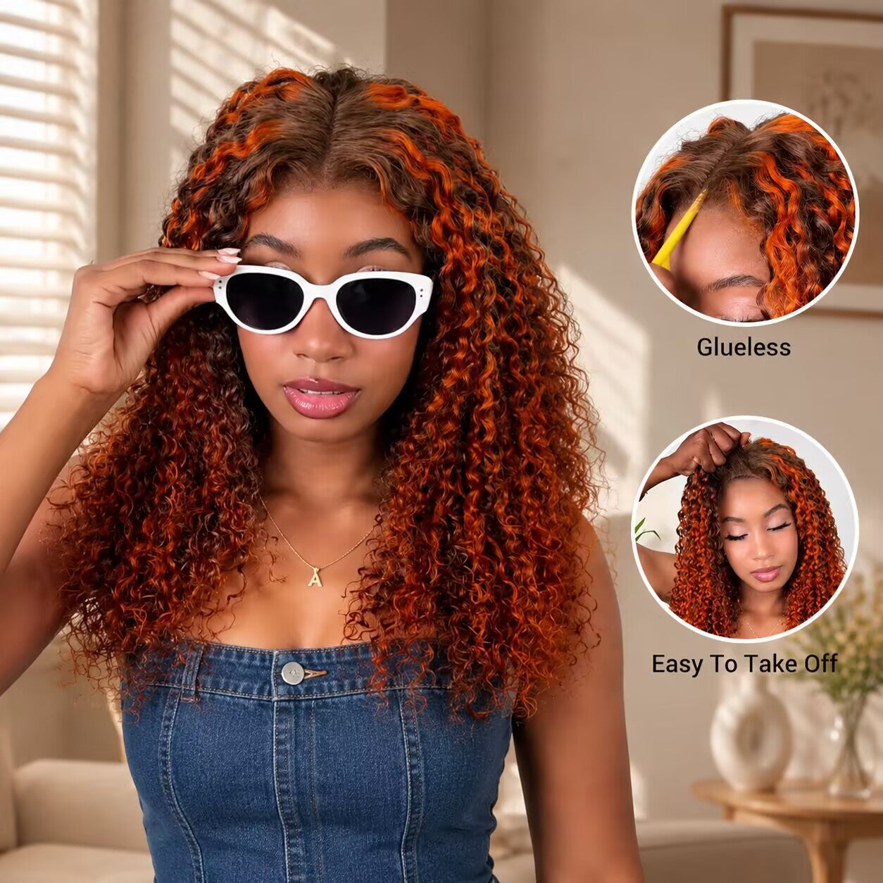Zlike Ginger Highlight Brown Water Wave Bob Wig 7x5 Pull Go Glueless Lace Front Human Hair Wig Natural Hairline Pre-Styled