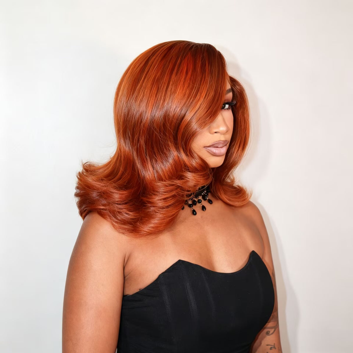 Zlike Copper Brown Body Wave 7x5 Lace Glueless Pull & Go Wig  Pre-Styled with Layers