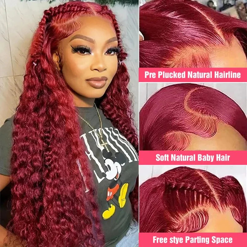 99J Burgundy High Density Deep Wave Wig Lace Front 100% Human Hair Wigs-Zlike