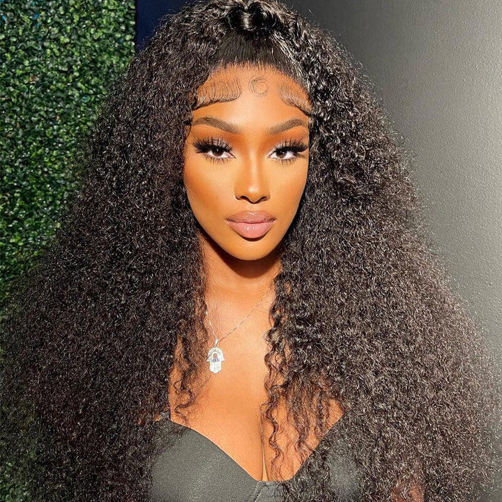 Zlike Pull Go Kinky Curly Natural Black 13x6 Pre Cut Lace Front Wigs Human Hair Pull To Wear Wigs