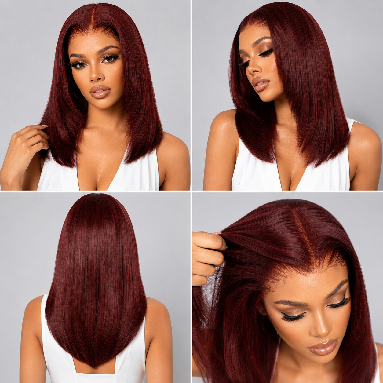 Zlike Layered Yaki Straight Reddish Brown Glueless Wear Go Drawstring Wig Natural Salon Finish