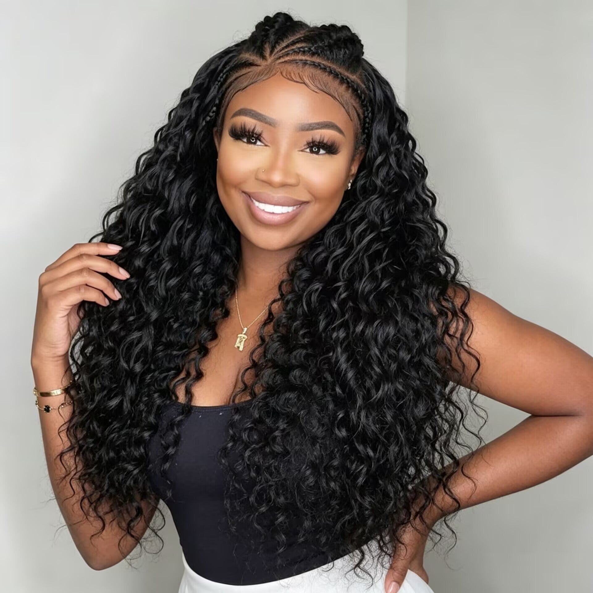 Zlike Pre Braided Deep Wave Human Hair Wig 13x6 HD Lace Front Glueless Drawstring Wig Pre Cut Lace Ready to Wear
