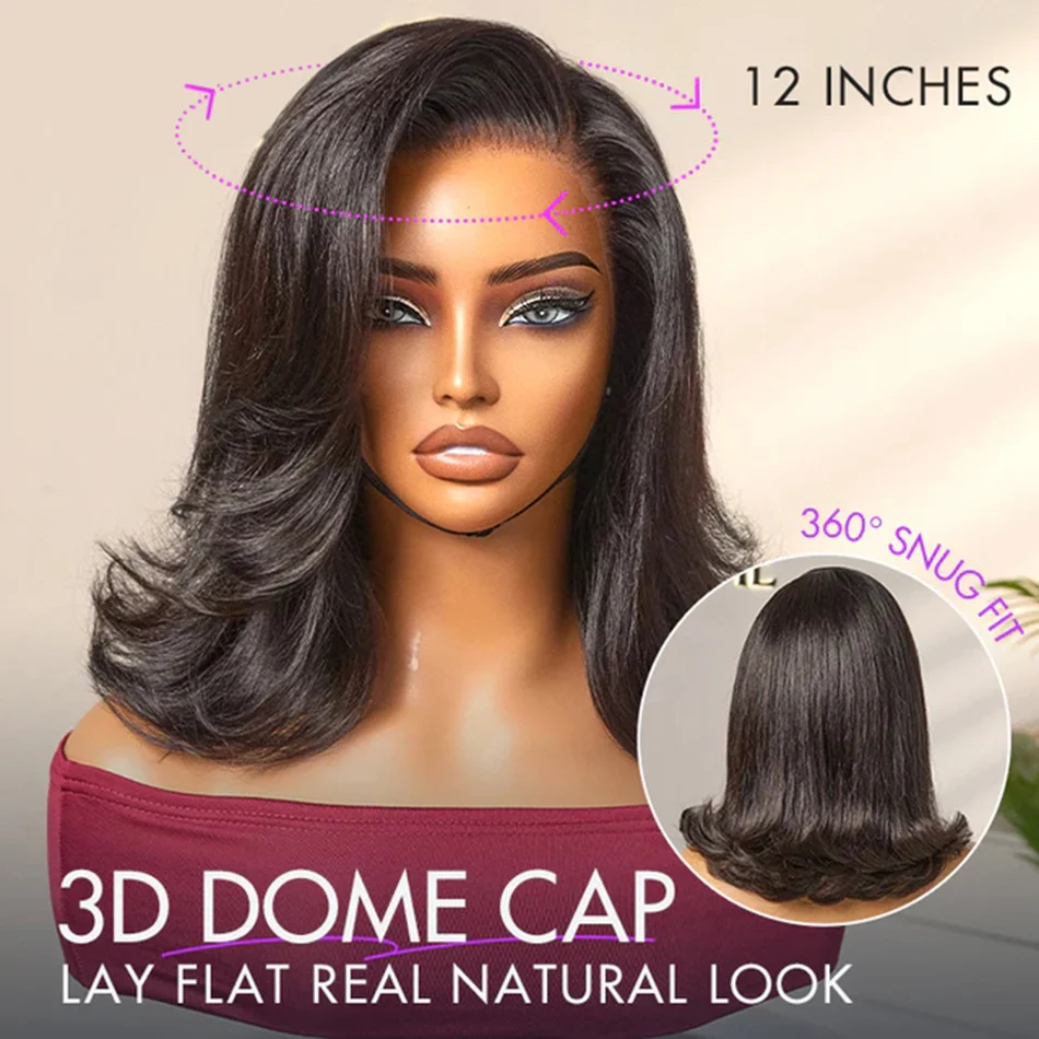 Zlike Retro 90s Flip Ends Bob Cut Wig Pull Go Glueless 13x6 Lace Front Human Hair Wig With Flipped Curved Ends Professional Women Hairstyle
