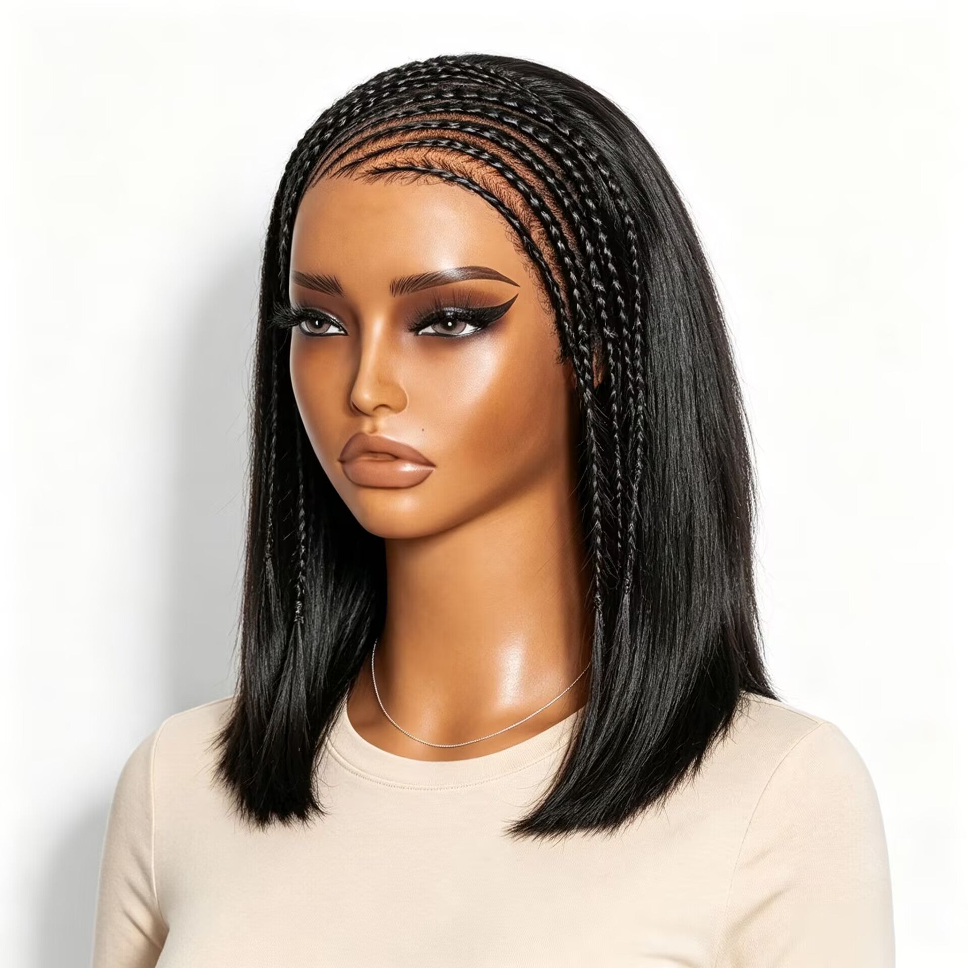 Zlike Cornrow Braided Straight Bob Wig 13x4 Lace Front Glueless Human Hair Wig