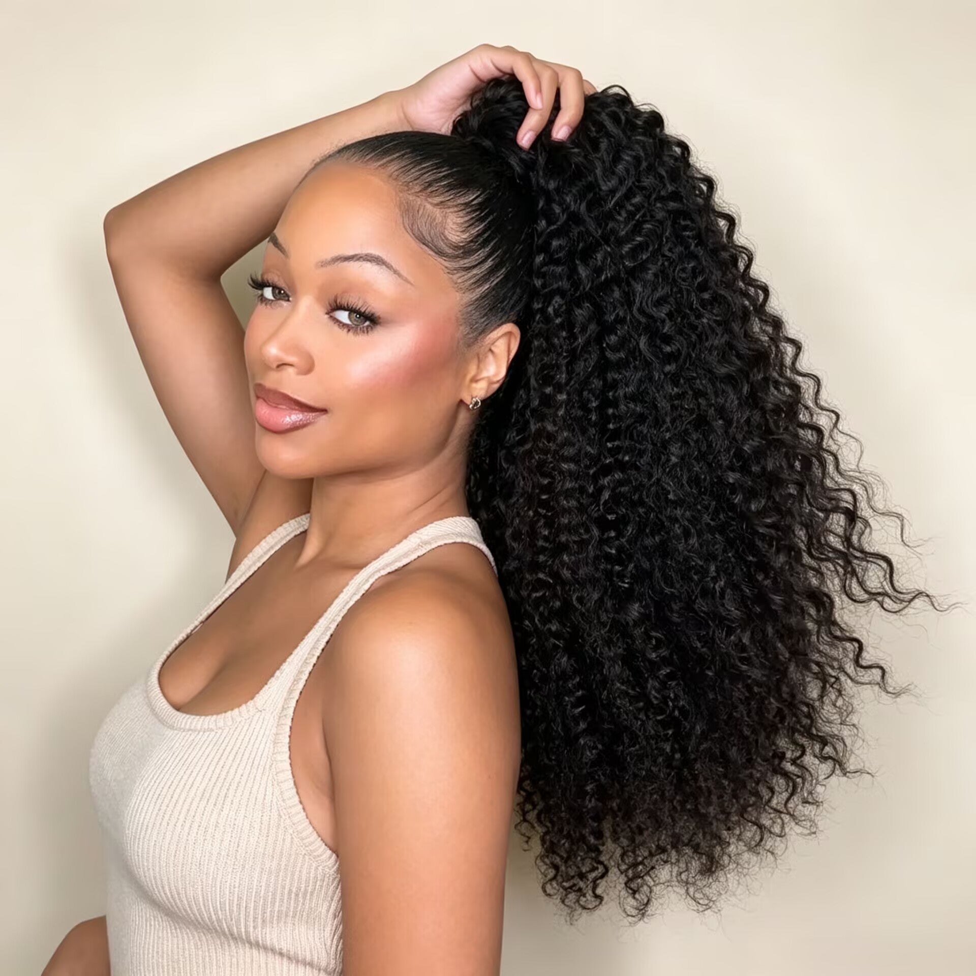 Zlike Burmese Curly Finger Coil Ponytail 100% Human Hair Extension with Invisible Drawstring Band