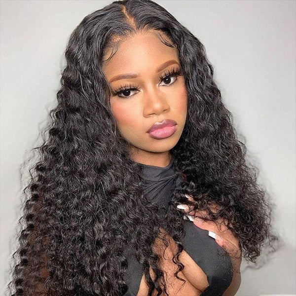 $129 = 2 Wigs | U Part Glueless Wear & Go Deep Wave Natural Color Wig + Glueless Wear & Go Jerry Curly Bob Highlight Wig With Bangs