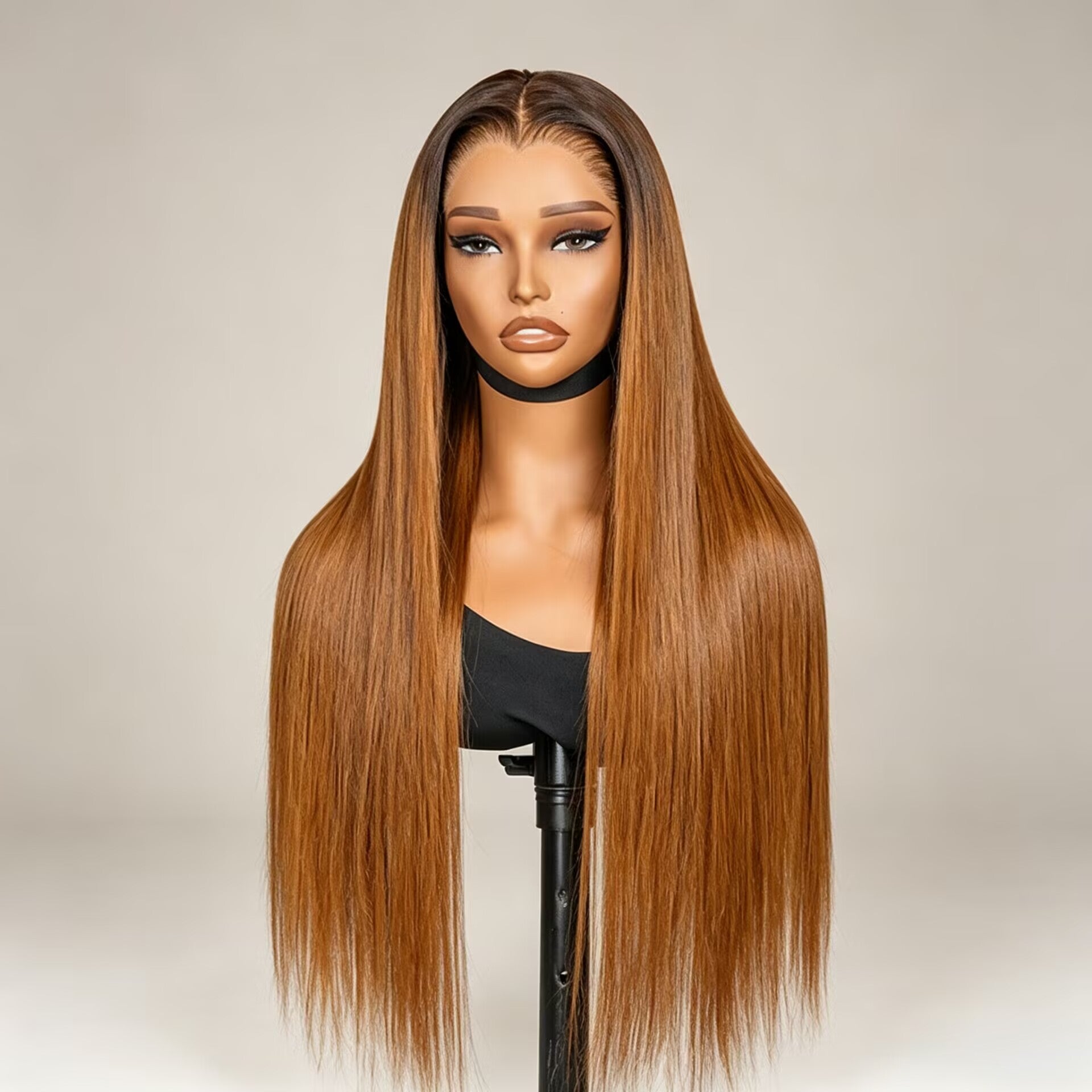 Zlike Dark Brown Root Copper Orange Highlight Human Hair Wig 13x6 Lace Front Wig