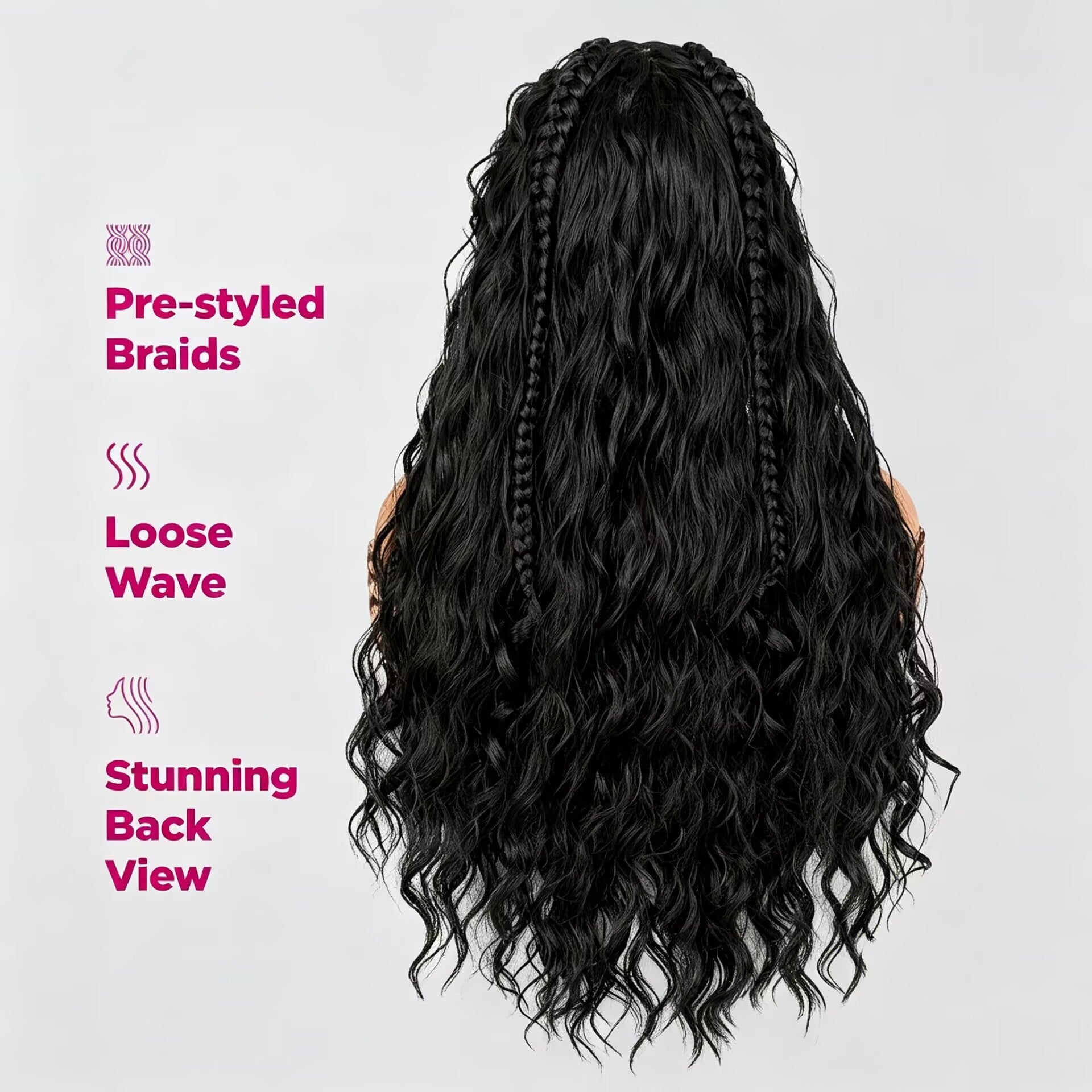Zlike 13x6 Lace Front Cornrow Curly Boho Braids Wig Natural Black with Face Framing Pre Plucked Glueless Lace Frontal Wig with Baby Hair