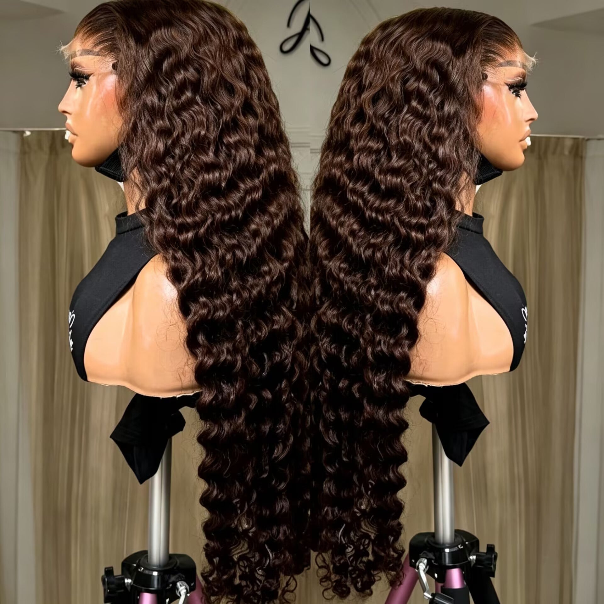Zlike Chocolate Brown Burmese Curly 13x4 Lace Front Human Hair Wig 250%300 %Density