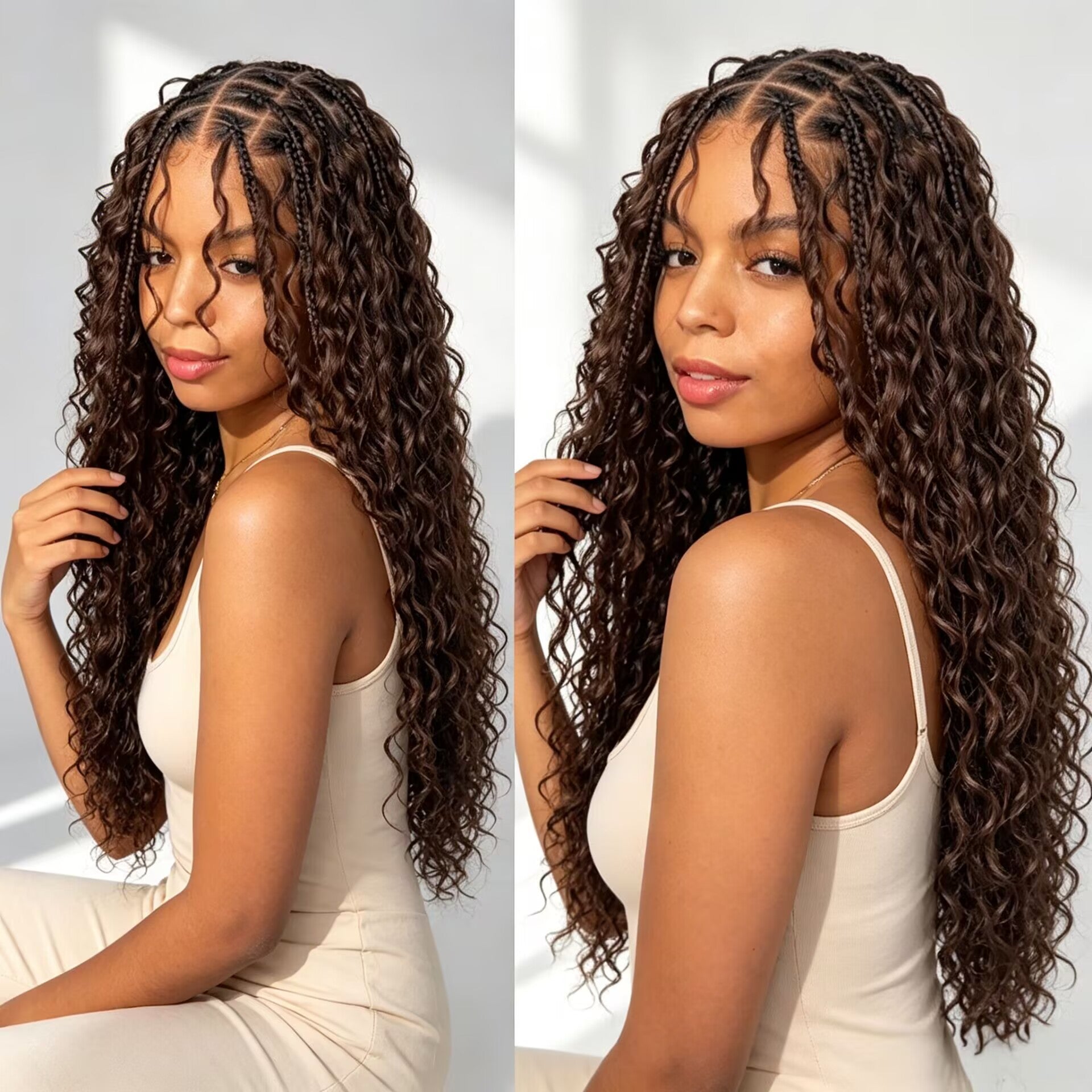 Zlike Boho Braided Water Wave Wig T1B/4 Ombre Brown 13x6 Lace Glueless Human Hair Wig