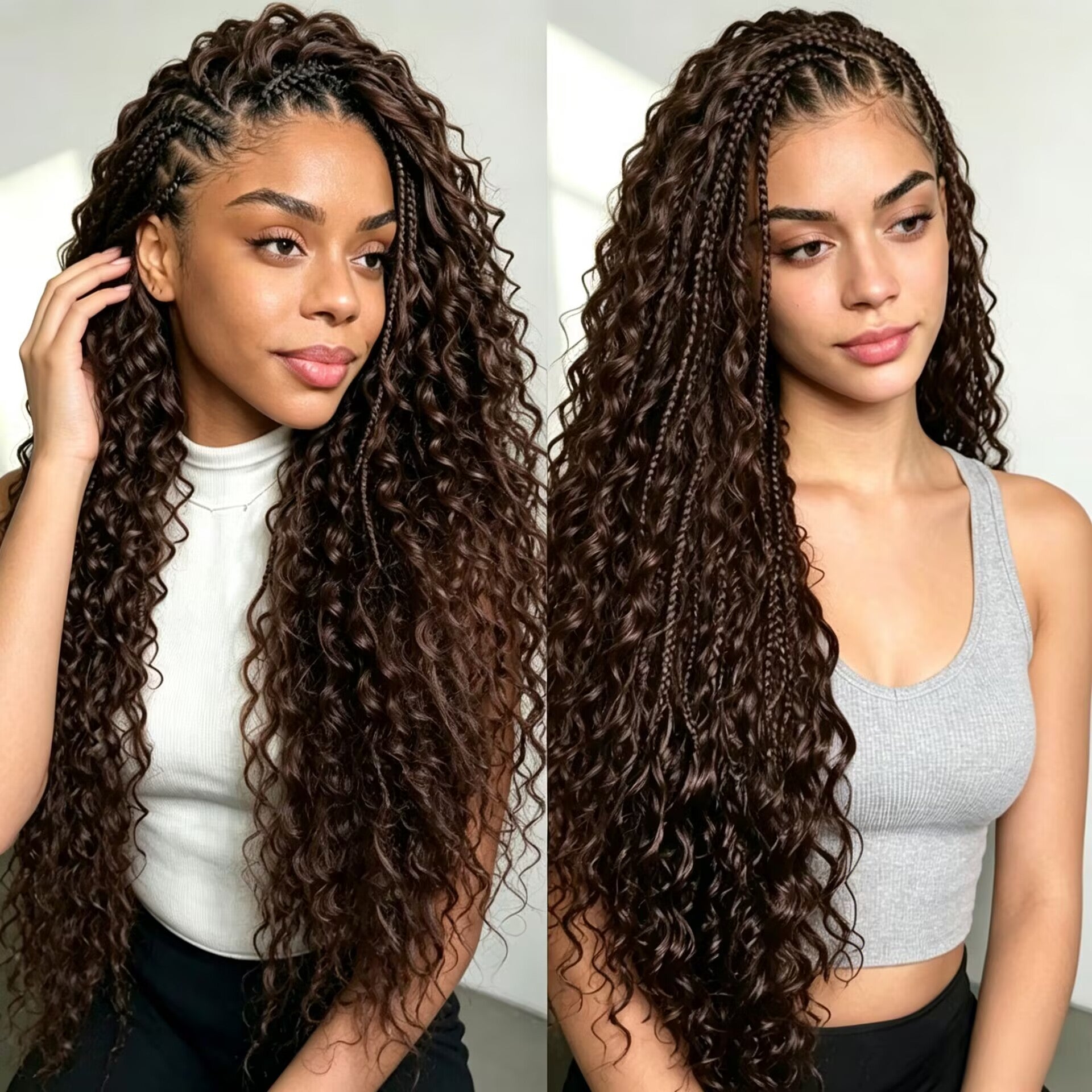 Zlike Boho Braided Water Wave Wig T1B/4 Ombre Brown 13x6 Lace Glueless Human Hair Wig
