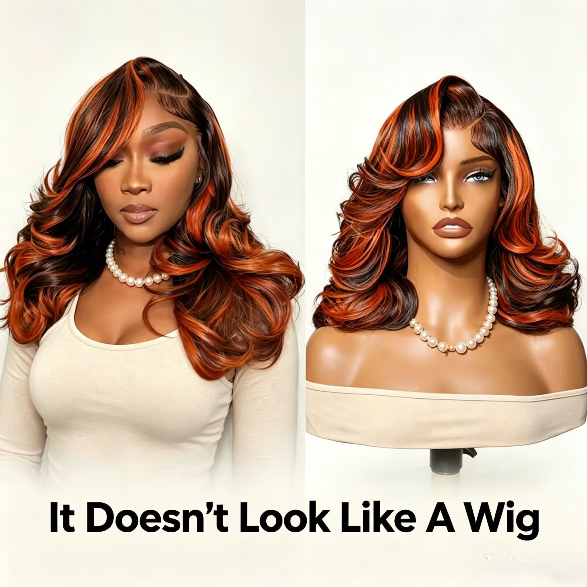 Zlike Ginger Highlight Brown Bob Wig Layer Cut Pre-Styled Body Wave Short Human Hair Wig Transparent Lace Glueless Wig