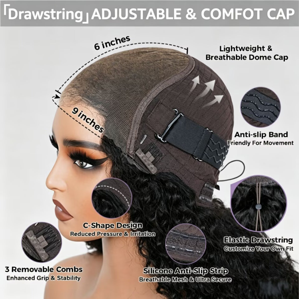 Zlike Afro Curly Glueless Wig 7x5 Lace Wear Go Wig Pre-Braided Pre-Cut Bleached Knots Elastic Drawstring Snug Fit Human Hair Wig