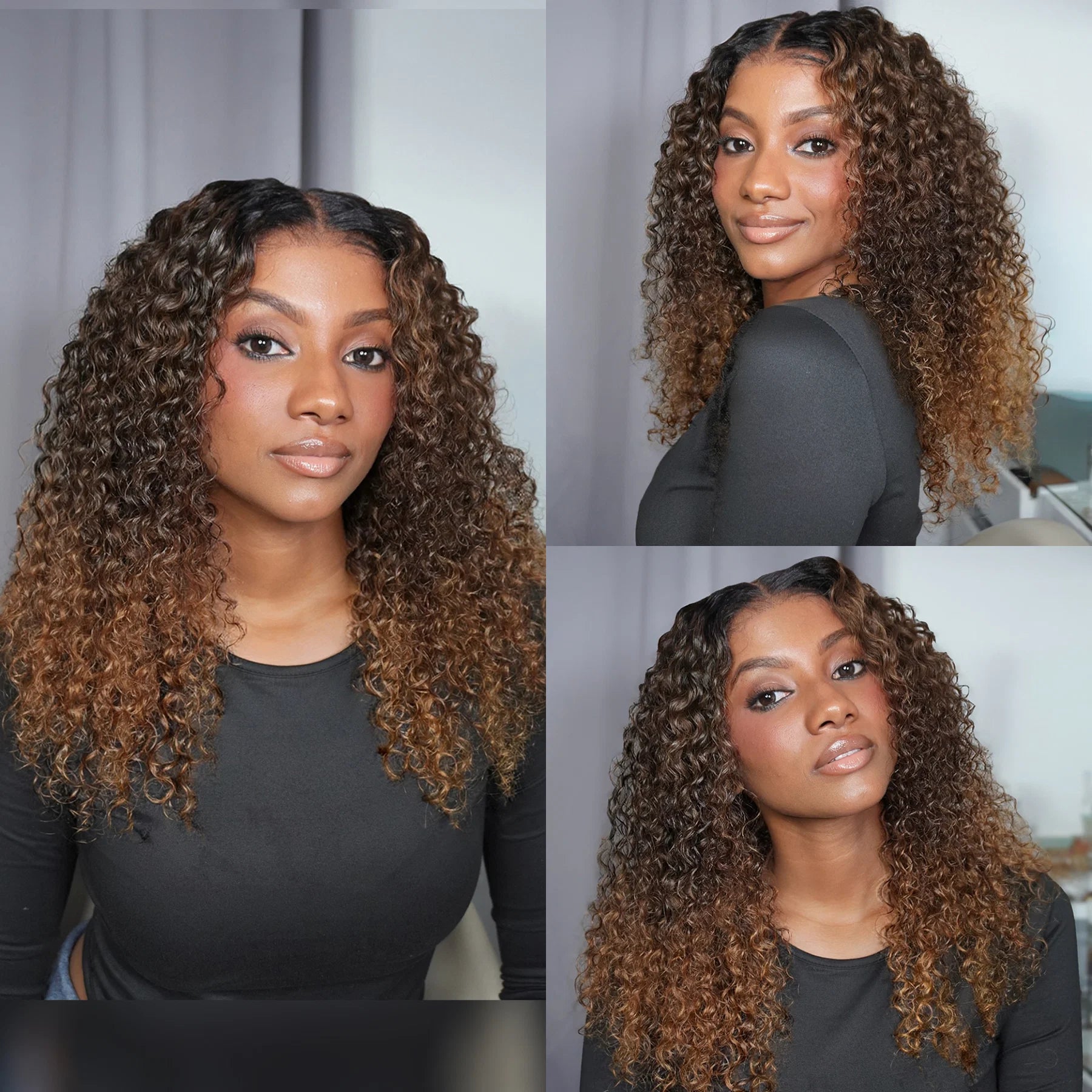 Zlike 250% Density Exotic Pixie Curly T1B/4/30# Ombre Brown Colored Glueless Lace Wig Ready To Wear