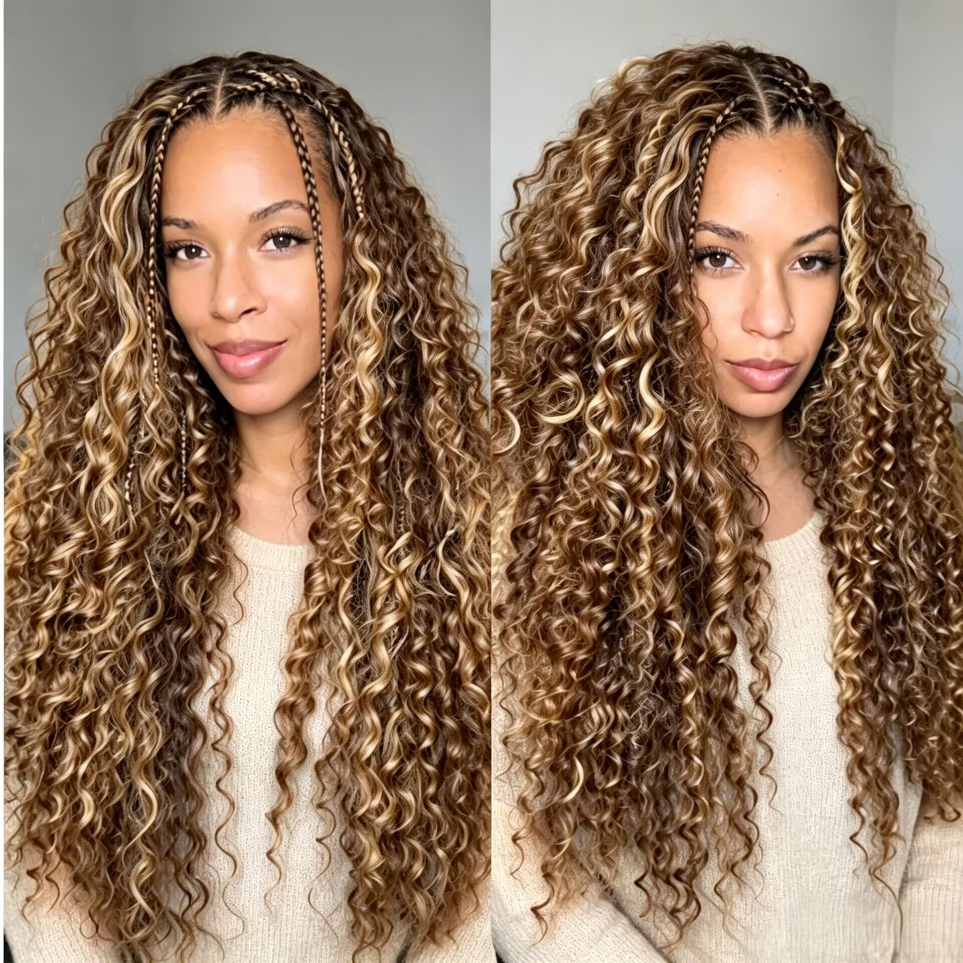Zlike Highlight Glueless Long Loose Curls with Braided Parting 7x5 & 13x4 Transparent Lace Front Wig