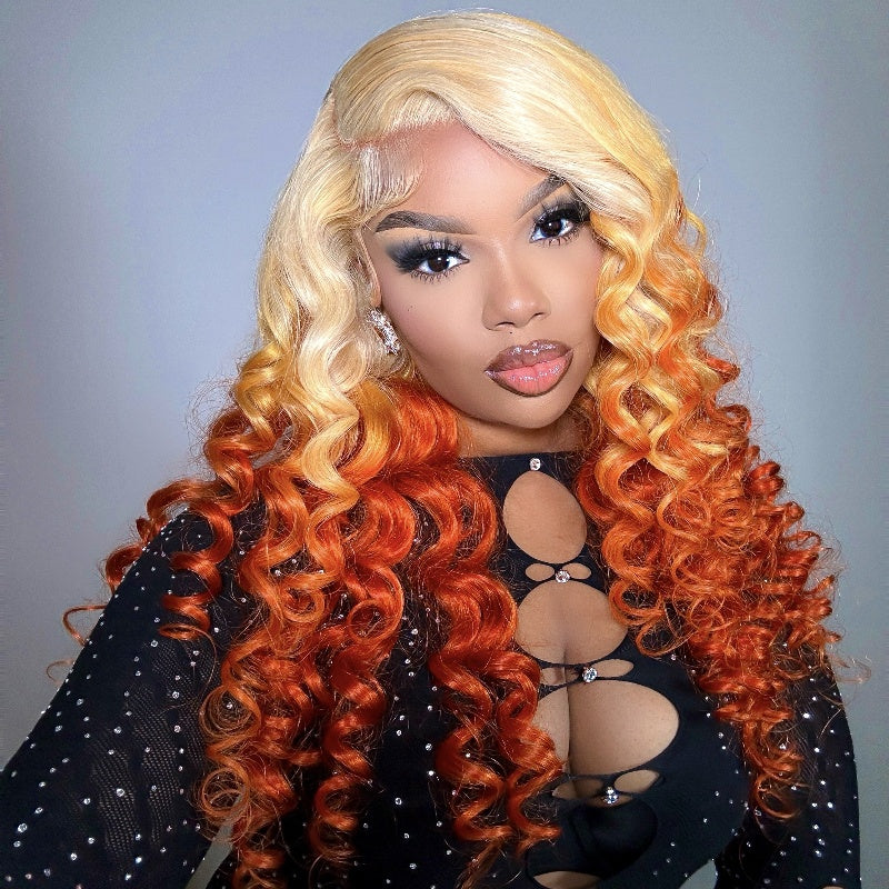 Zlike 613 Blonde Ombre Highlight Ginger Orange 13x4 HD Lace Front Human Hair Wigs