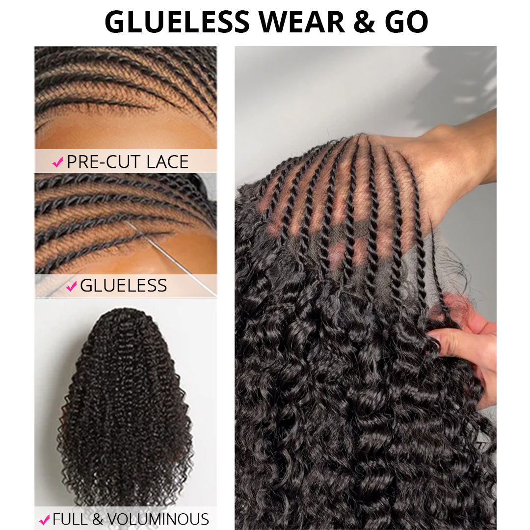 Fulani braided human hair lace wig with flowing deep wave texture