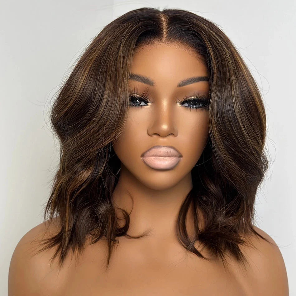 Zlike Brown Highlight Glueless Lace Wig Ready To Wear Human Hair Wig