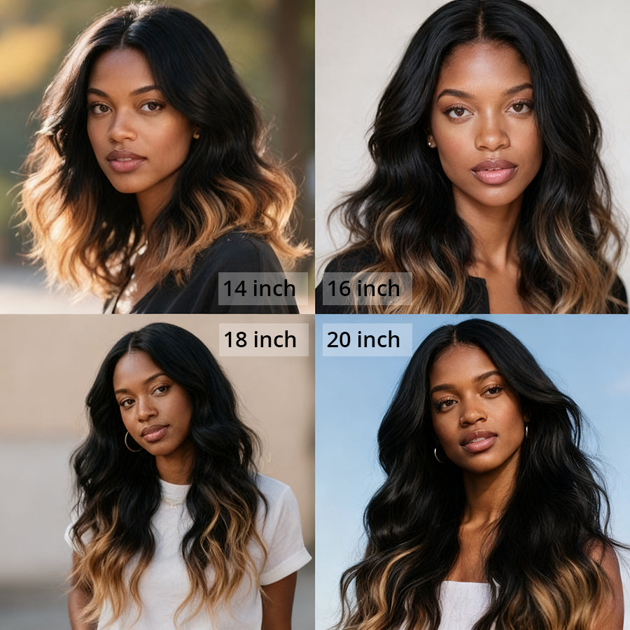 Honey blonde ombre lace wig worn with natural hairline and effortless beach wave style
