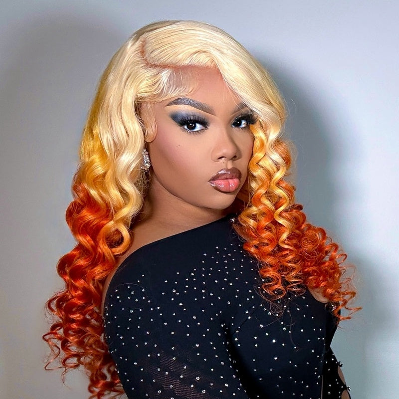 Pre Plucked 13x4 Body Wave And Straight Transparent Lace Front Wig 613 Blonde Ombre Highlight Ginger Orange Human Hair Wigs