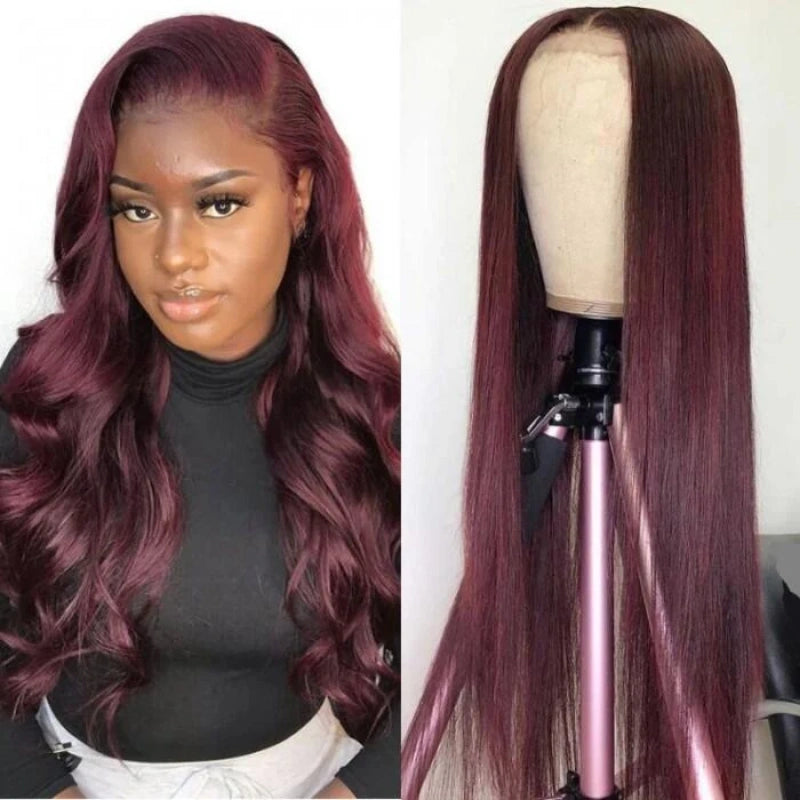 Dark Purple Plum Colored 13x4 Lace Front Wig Body Wave Human Hair Wigs With Baby Hair