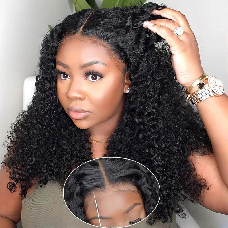 Kinky Curly Glueless Lace Wig Pre Cut Wear Go Human Hair Lace Closure Wigs With Baby Hair