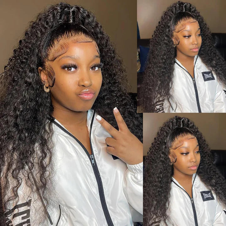 Glueless Kinky Curly Invisi-Band 360 Lace Frontal Bleached Knots Human Hair Wigs With Baby Hair