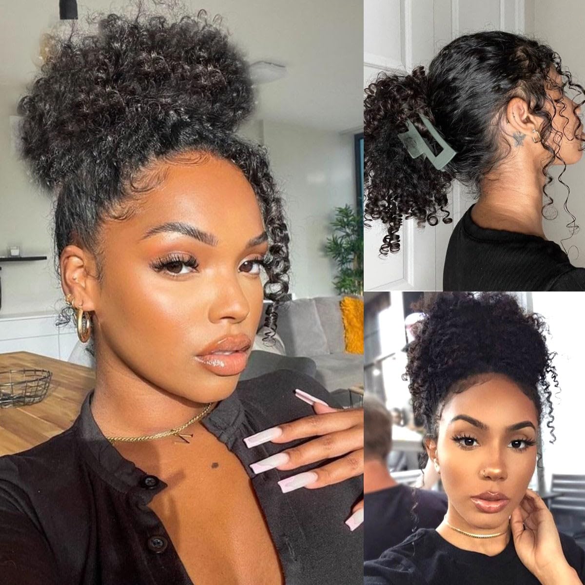 Glueless Kinky Curly Invisi-Band 360 Lace Frontal Bleached Knots Human Hair Wigs With Baby Hair