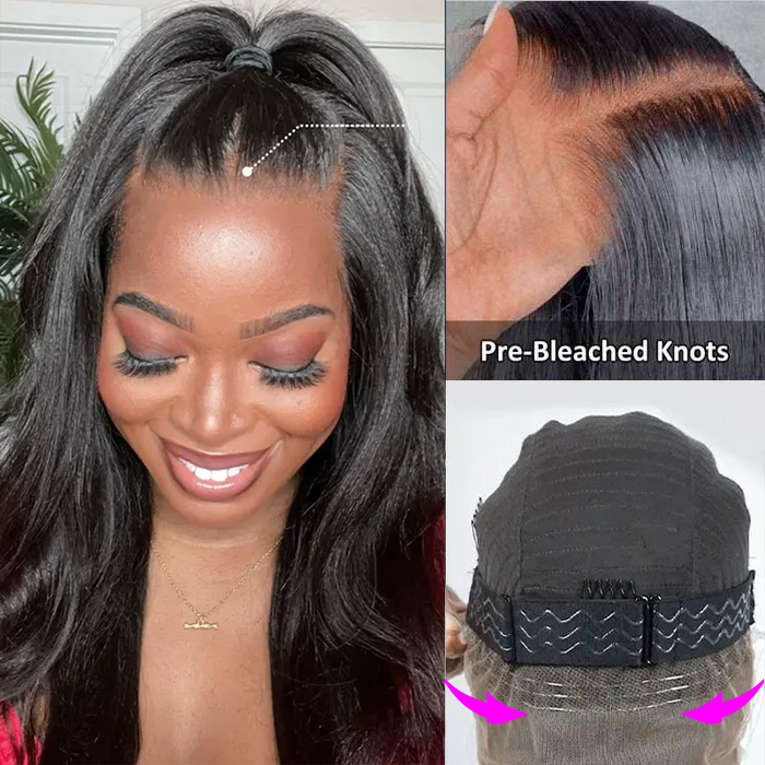 Invisi-Band Kinky Straight Transparent Lace Human Hair Wigs Pre Plucked 360 Lace Frontal Wigs